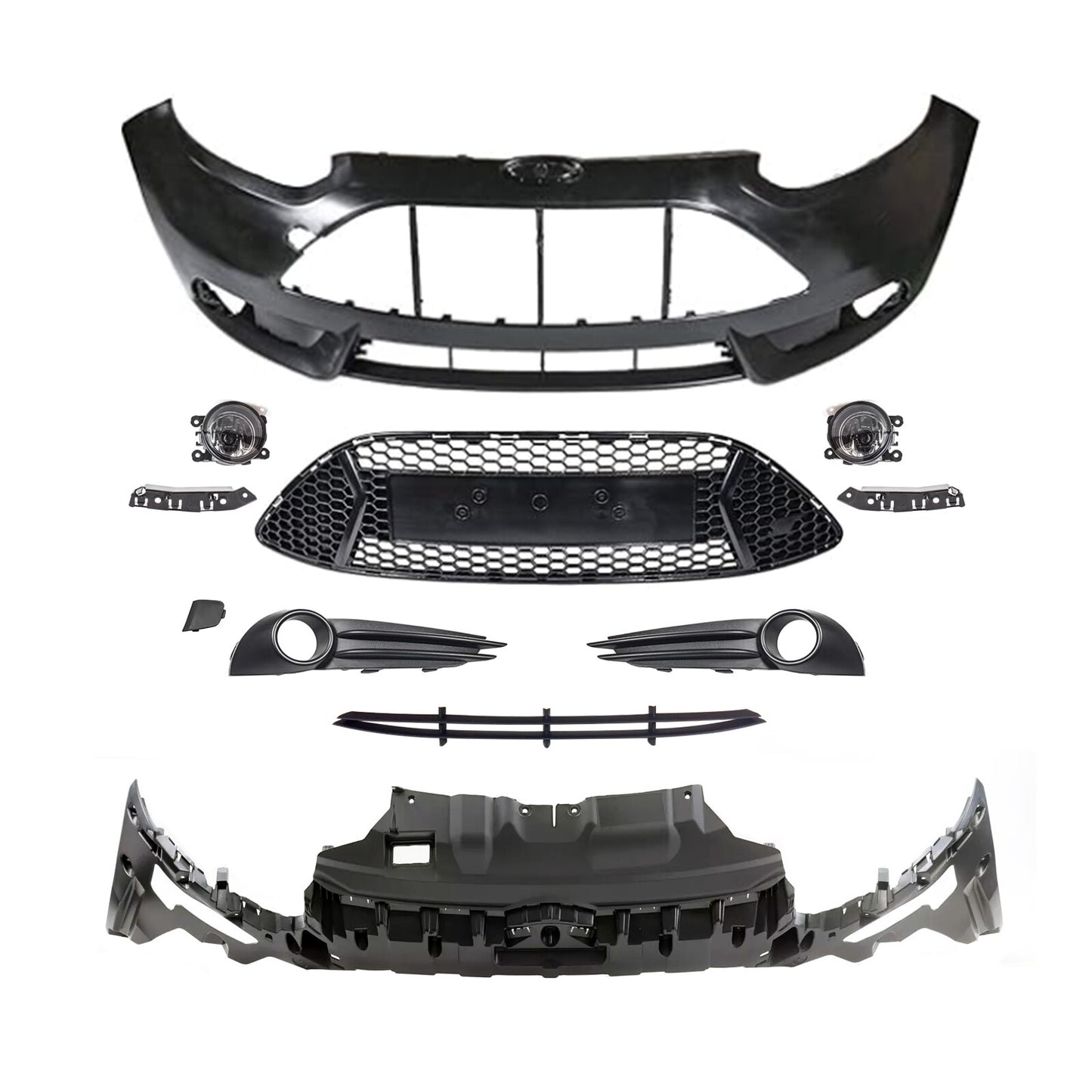 Complete Front Bumper Grille Kit W/ Fog Light Fits 2013 2014 Ford Focus ST Model