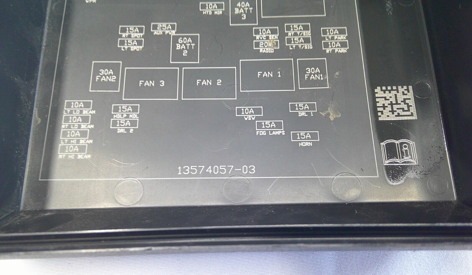 06 - 16 Chevy Impala Under Hood Fuse Relay Box Cover Lid  13574057-03  B7 - RarePartsFinder.Com