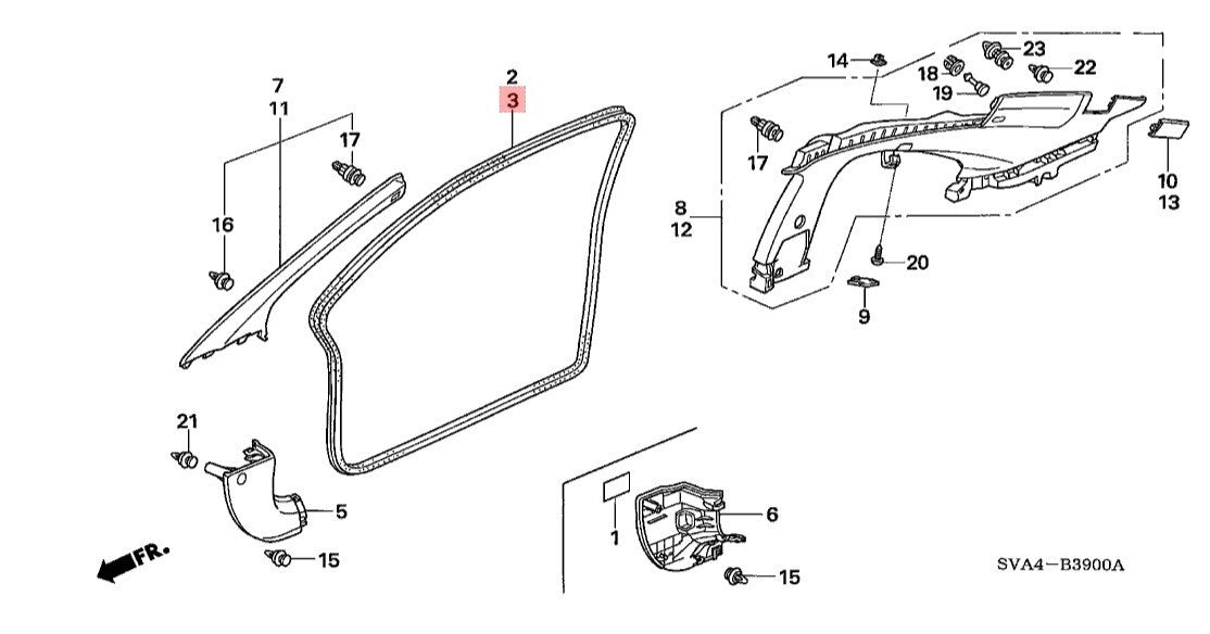 06 - 11 Honda Civic Coupe L Front On Body Weatherstrip OEM 72355-SVA-A01ZB  W5 - RarePartsFinder.Com