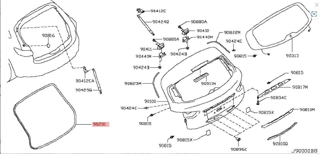 2009 - 2011 INFINITI FX35 TAILGATE ON BODY WEATHERSTRIP OEM 90830-1CA0A W8 - RarePartsFinder.Com