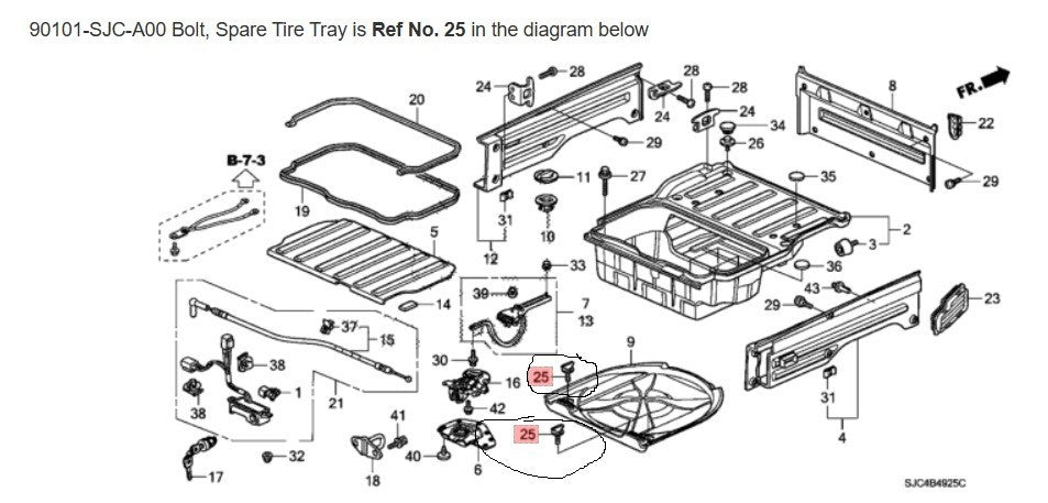 06 - 23 HONDA RIDGELINE SPARE TIRE TRAY RETAINER OEM 90101-SJC-A00 A17
