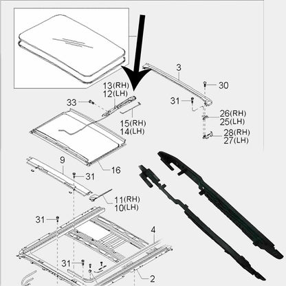 Replacement Sunroof Track Guides Rail for 07 - 12 Hyundai Santa Fe 81648-1F000