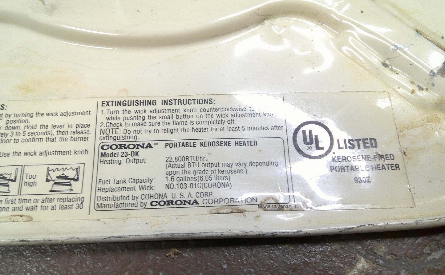 Corona 23DK Kerosene Heater Base  103-22 FREE SHIPPING!  K1