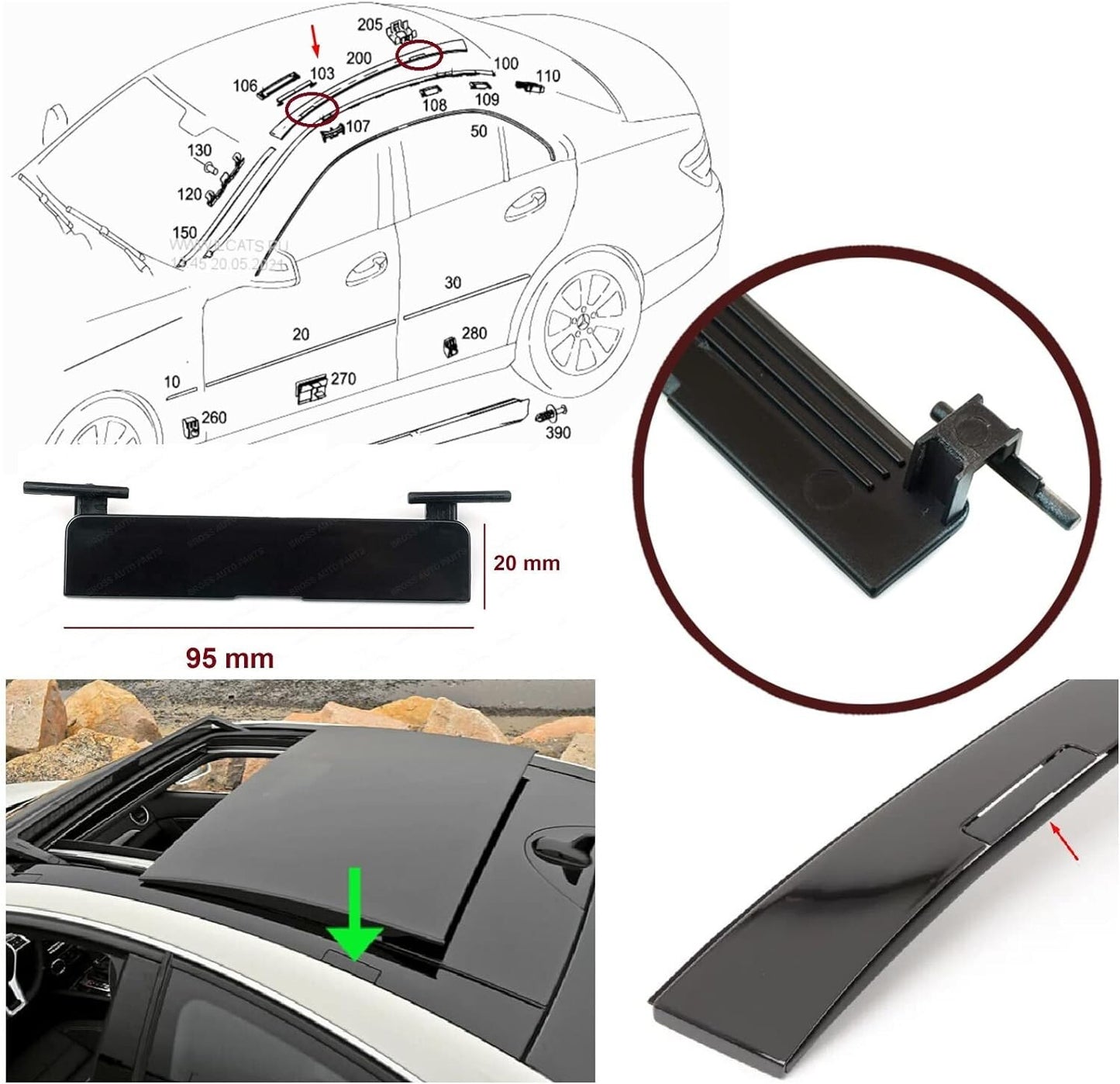 Panoramic Roof Rack Port Cover Trim 20469071829040 for Mercedes C Class W20