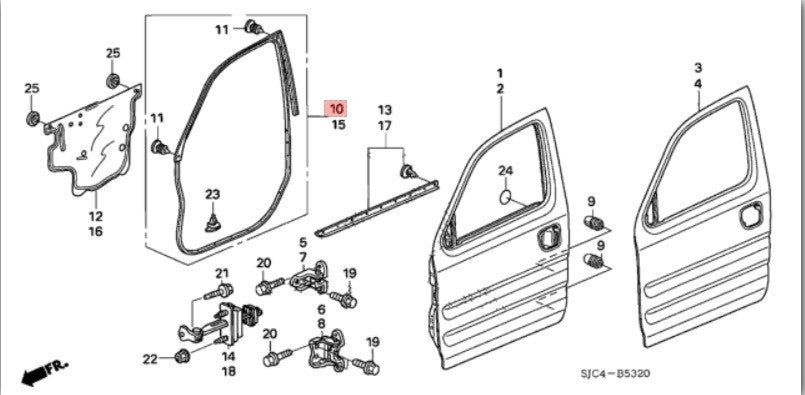 06 - 14 Honda Ridgeline on Body Pass Front Weatherstrip OEM 72310-SJC-A01 W10