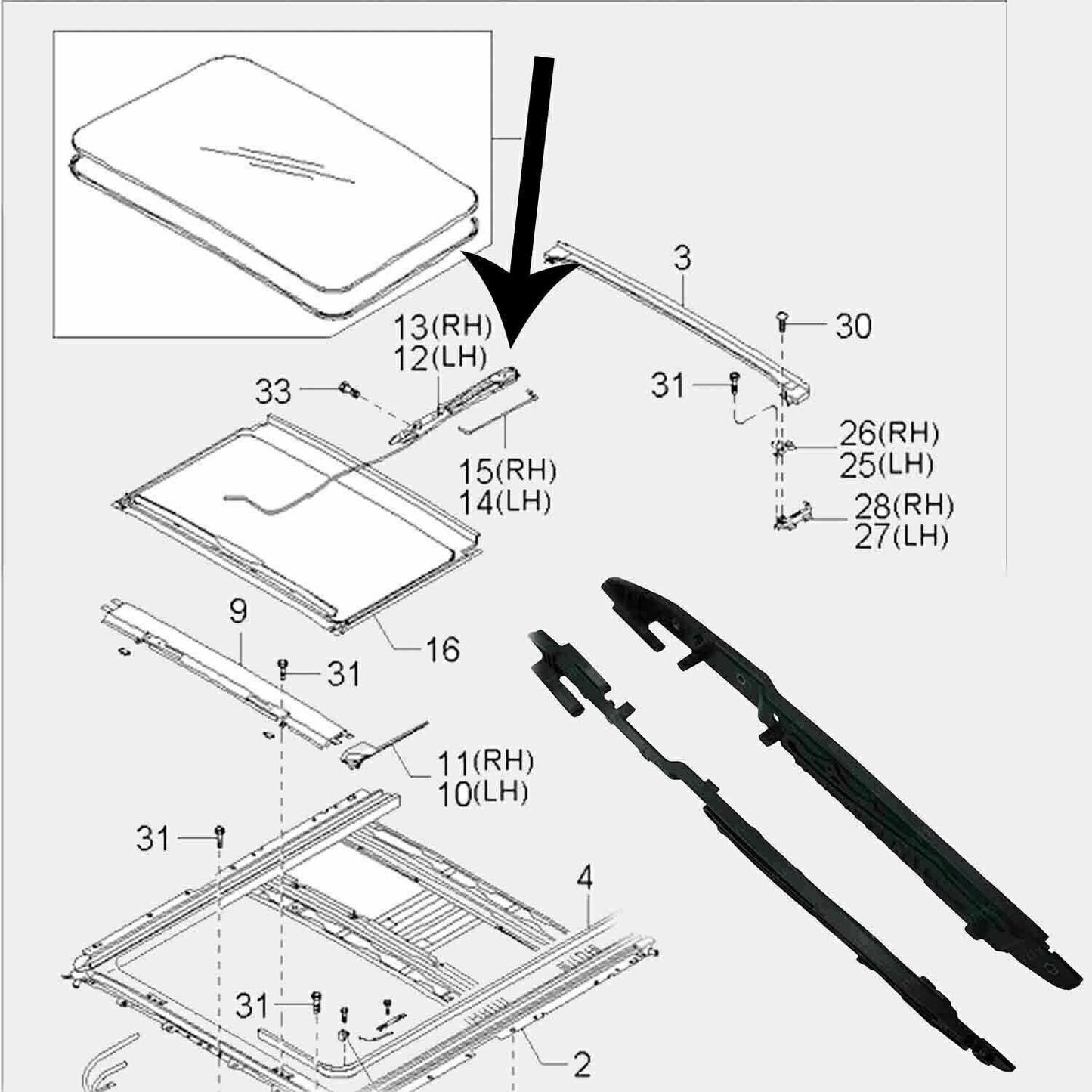Sunroof Track Assembly Repair Kit for 05 - 10 Sonata Azera Replaces 81648-1F000