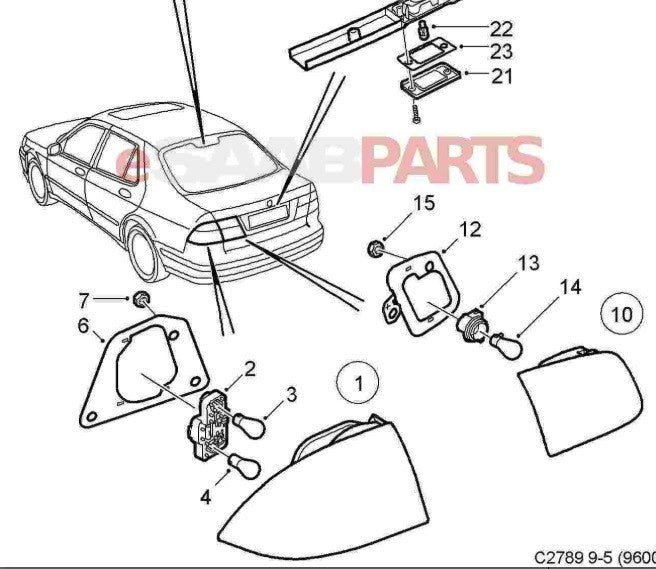 2006 - 2009 Saab 9-5 LH Socket Rear Taillight Brake Plug Pigtail 12760307 A10