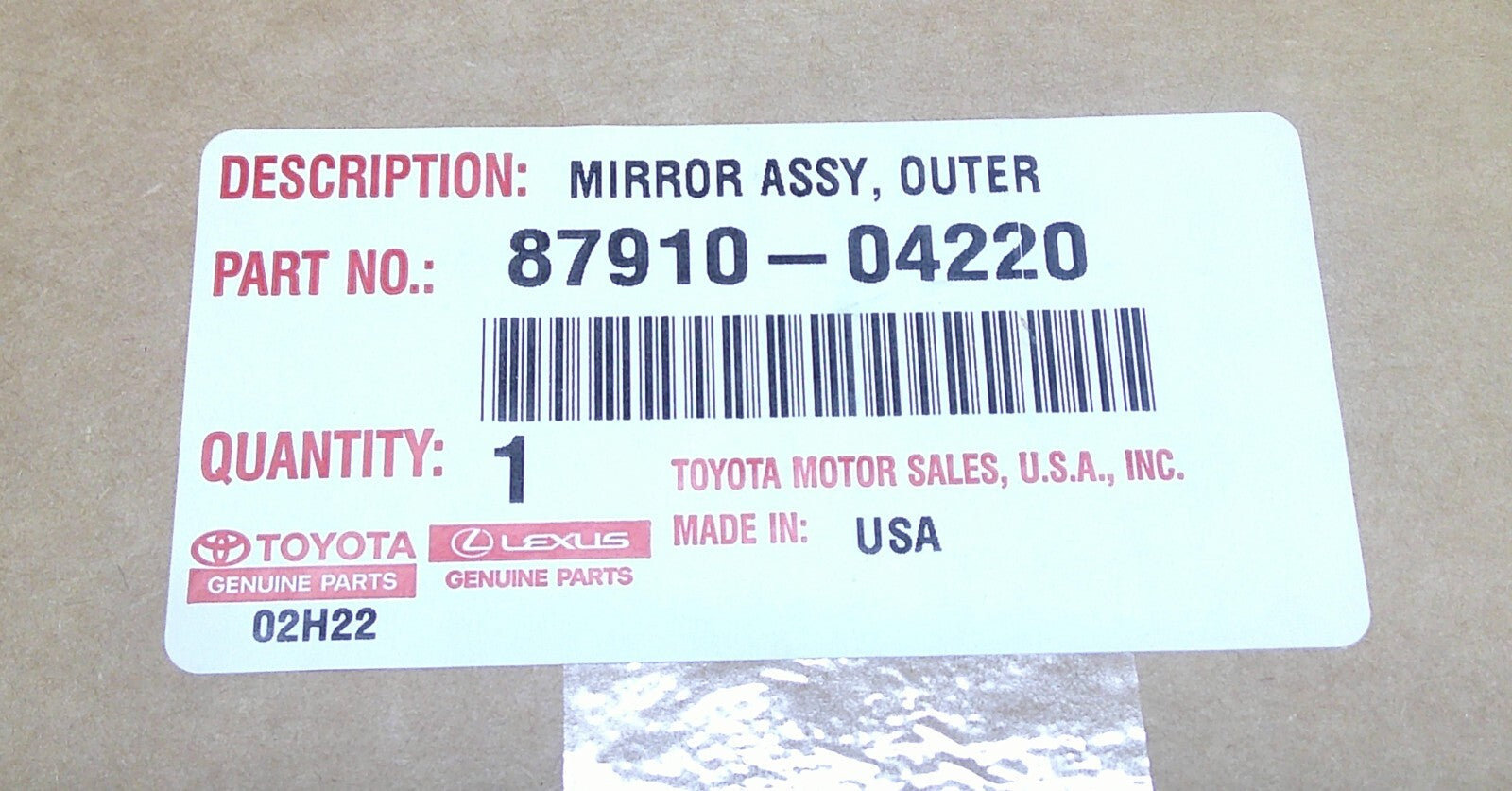 BRAND NEW 2015 - 2023 TOYOTA TACOMA OUTER PASSENGER SIDE MIRROR  87910-04220 B3 - RarePartsFinder.Com