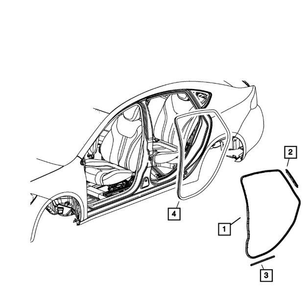 13 - 16 Dodge Dart Rear Door On Body Weatherstrip OEM 68082825AC 68082825AA W9