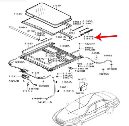 Replacement Sunroof Track Guides Rail for 07 - 12 Hyundai Santa Fe 81648-1F000