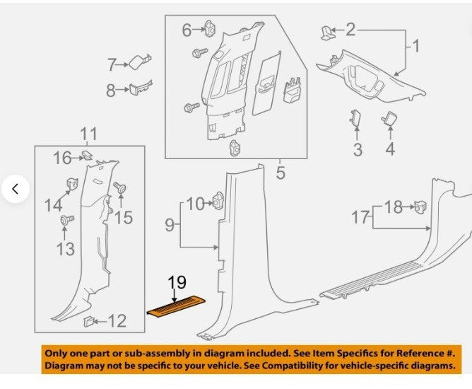 14 19 SILVERADO SIERRA REAR LH OEM DOOR SILL COVER TRIM 22817375 FREE SHIP B2 - RarePartsFinder.Com