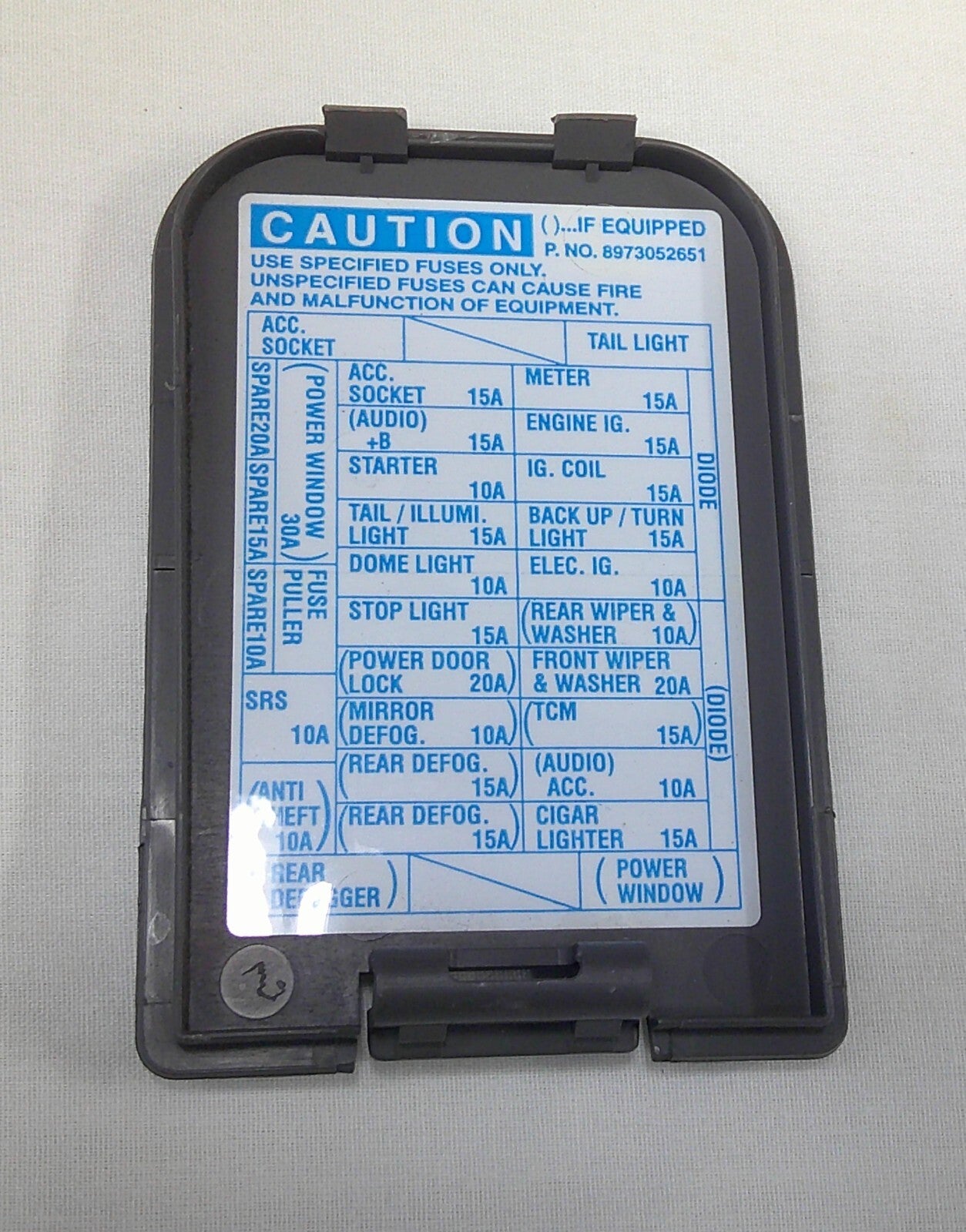 2004 Isuzu Rodeo Dash Fuse Box Panel Cover Cap Lid 8973052651 A1 - RarePartsFinder.Com