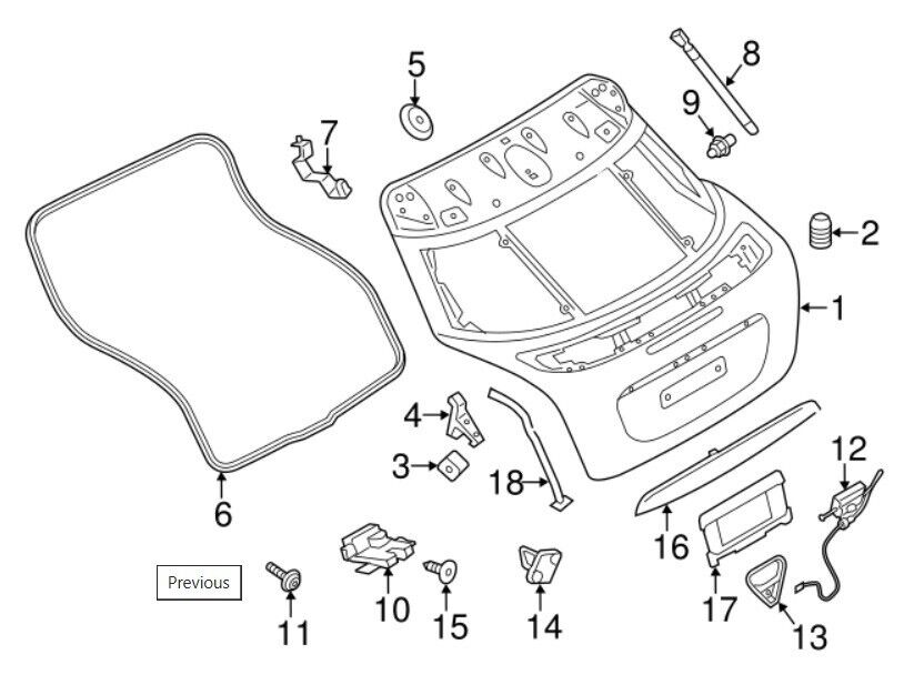 2012 - 2015 MINI COUPE ON BODY TRUNK HATCH WEATHERSTRIP OEM 51-76-2-758-883 W4 - RarePartsFinder.Com