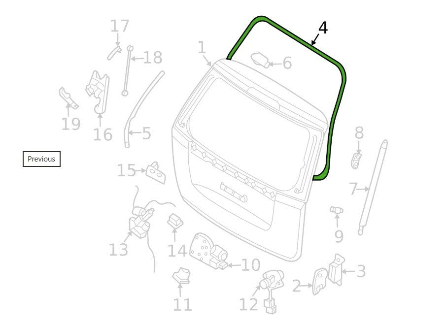2006 - 2014 Kia Sedona Tailgate Hatch on Body Weatherstrip OEM 87321-4D000 W1
