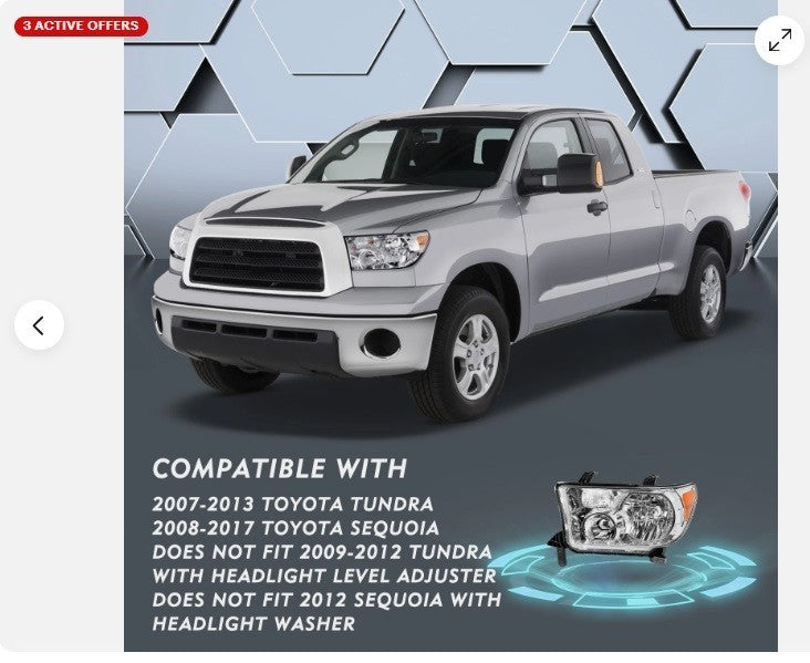 For 2007-2013 Toyota Tundra 2008-2017 Sequoia Chrome Headlights Assembly LH+RH